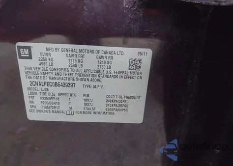 2011 Chevrolet Equinox Ltz from USA, damaged, VIN 2CNALFEC0B6439397